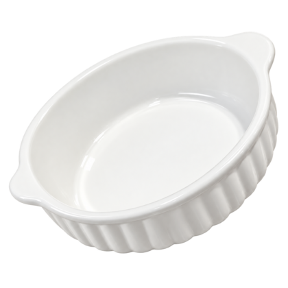 Plat ovale blanc à parois cannelées