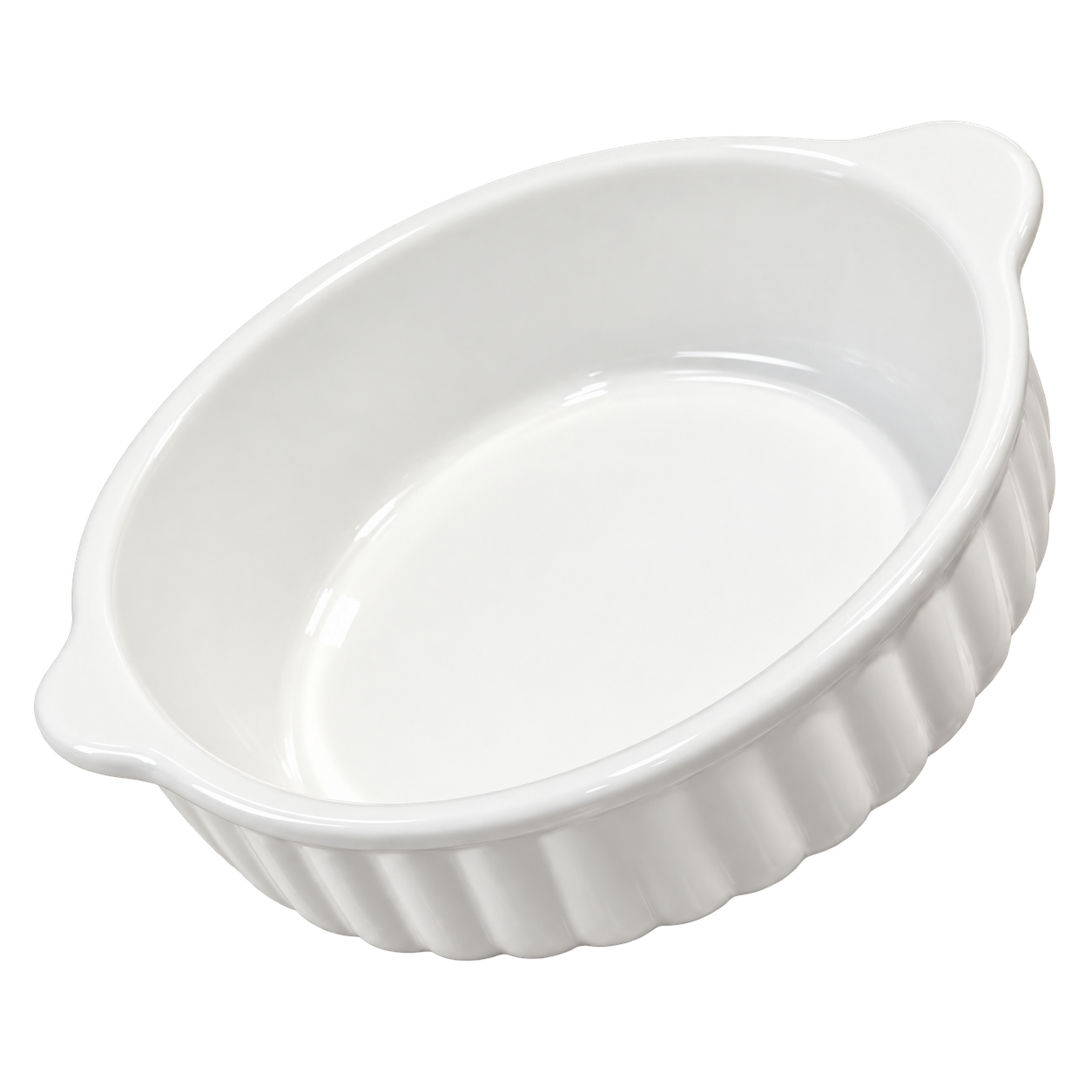 Plat ovale blanc à parois cannelées
